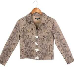 Snakeskin Print Denim Jacket Taupe Black SZ XS NWOT Layering Spring Jackets